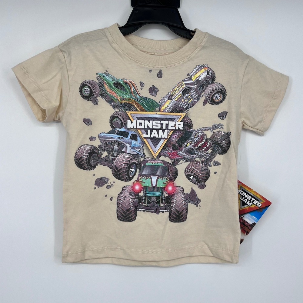 Monster Jam Graphic T-Shirt Kids 12M Beige Grave Digger Megalodon Cotton‎ Tee